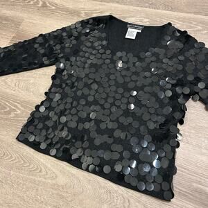 Quest-ce Que C’est? Y2K Black Sequin Disc Silk Blend Top